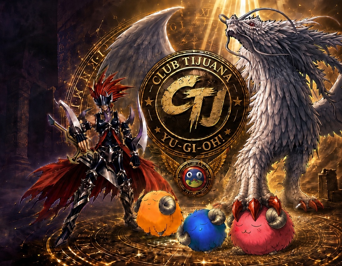 Emblema del Club Tijuana con personajes de Yu-Gi-Oh!