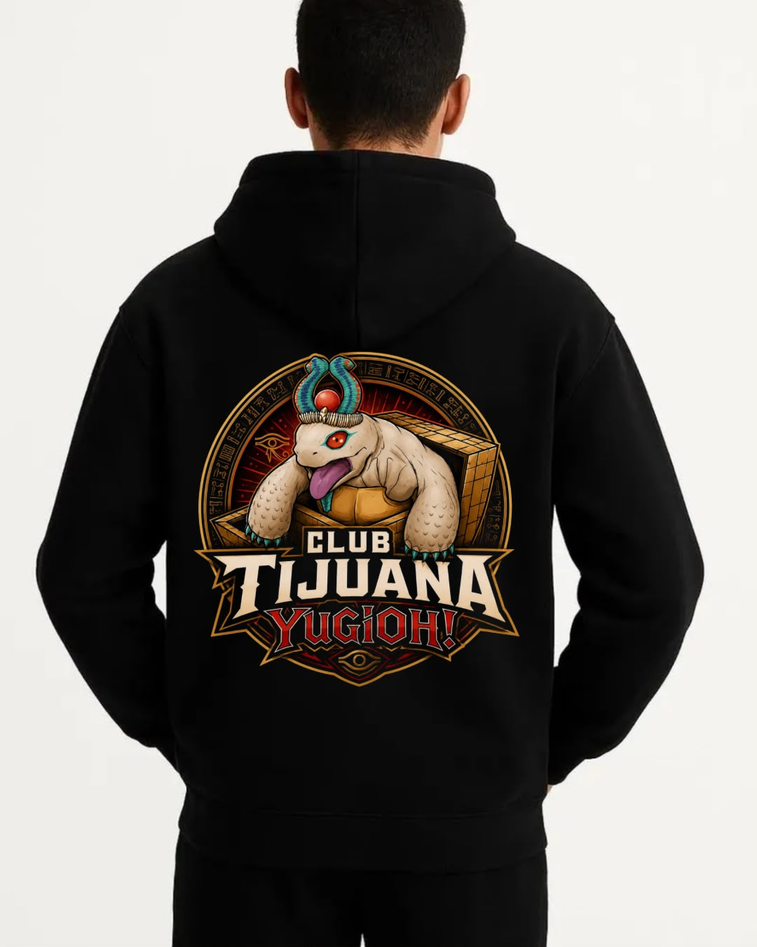 Vista trasera del hoodie Pyramid Turtle del Club Yu-Gi-Oh! Tijuana